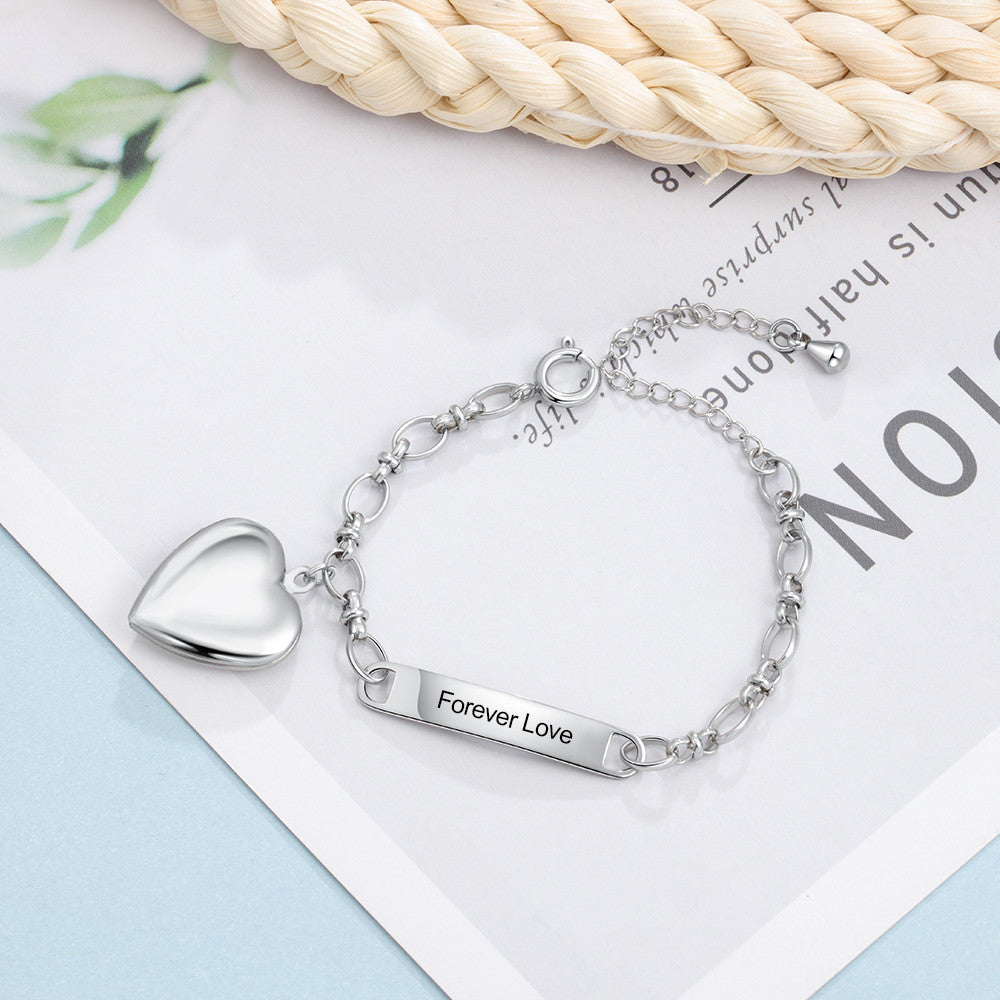 ThinkEngraved engraved bracelet Personalized Women's Heart Locket Photo Bracelet Engraved - Mom Bracelet or Couples Bracelet