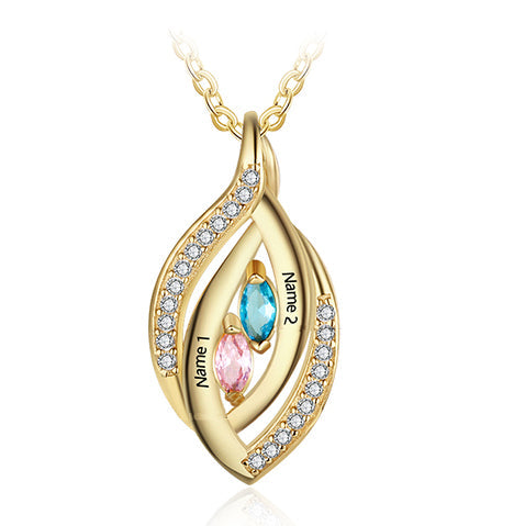 ThinkEngraved engraved necklace 14K Gold Over Sterling silver Personalized 2 Stone mother's Necklace In Mother's Eye 2 Engraved Names
