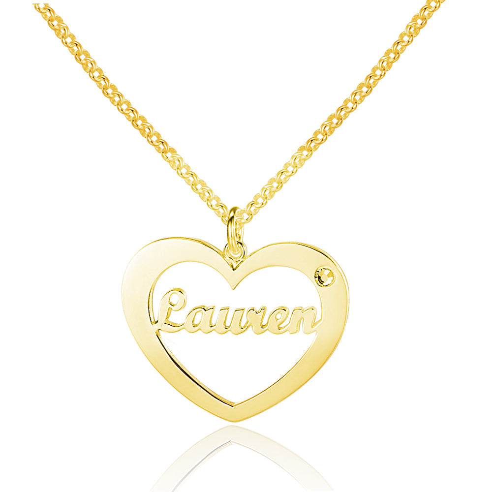 ThinkEngraved engraved necklace 14k Gold Over Sterling Silver Personalized Cut Out Name Necklace  1 Birthstone Heart Pendant