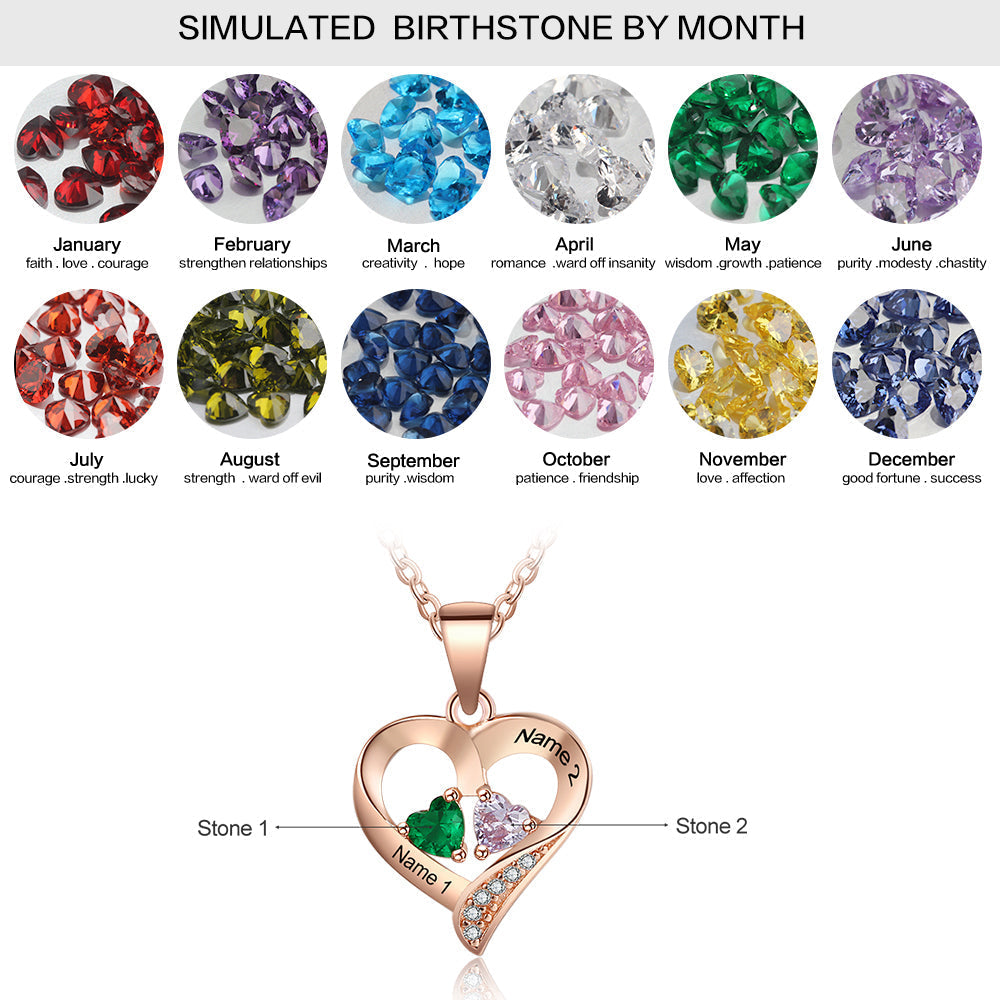ThinkEngraved engraved necklace 14K Rose Gold Over Sterling Silver Personalized 2 Birthstone Mothers Necklace Joined Hearts 2 Names