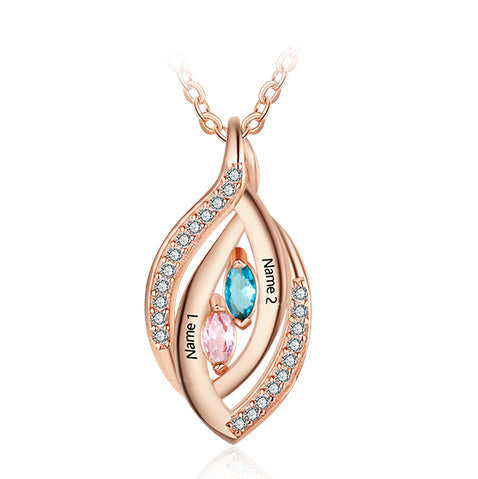 ThinkEngraved engraved necklace 14K Rose Gold Over Sterling Silver Personalized 2 Stone mother's Necklace In Mother's Eye 2 Engraved Names