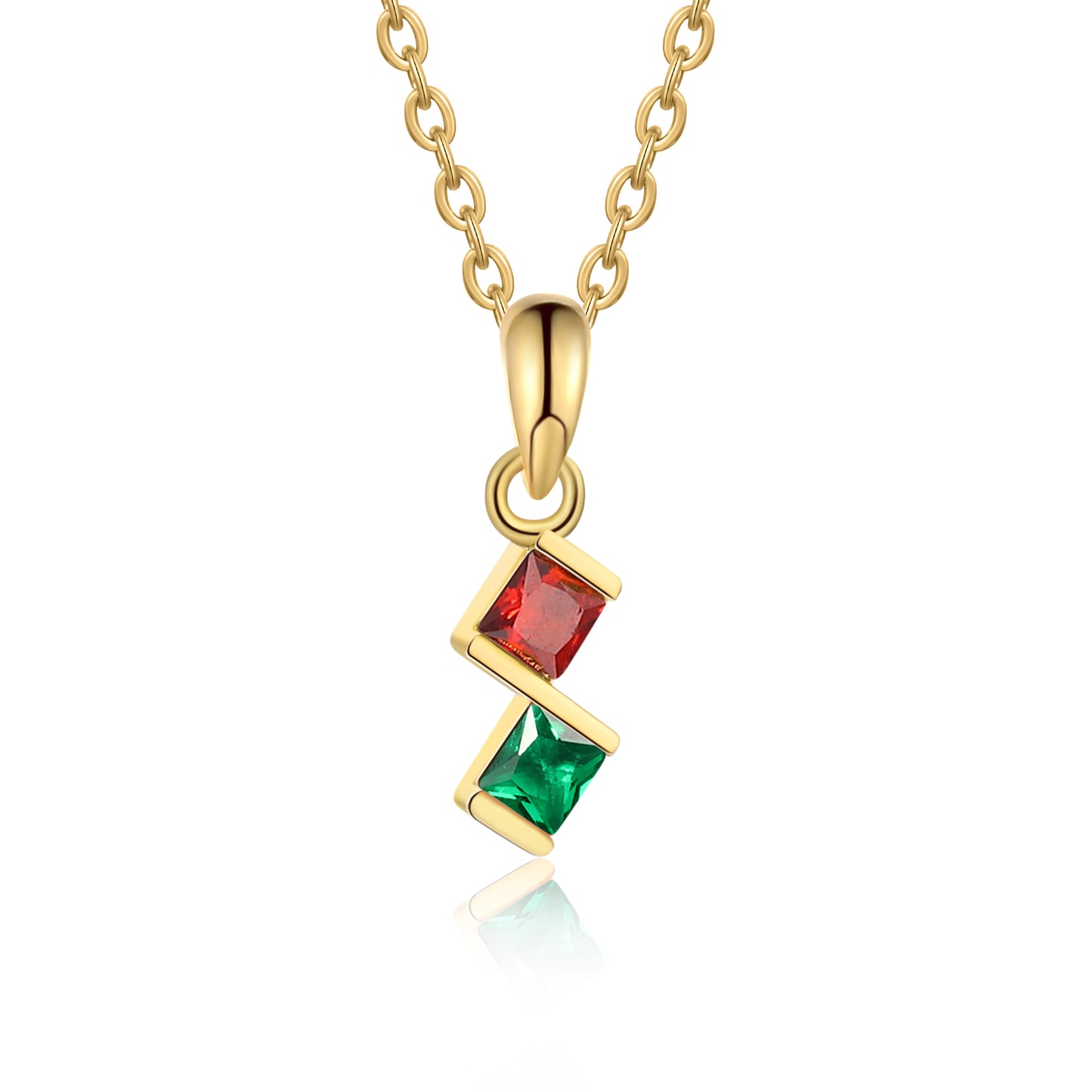 ThinkEngraved engraved necklace 2 Birthstone Elegant Square Stone Mother's Necklace