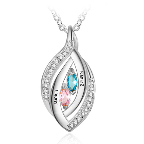 ThinkEngraved engraved necklace .925 Sterling Silver Personalized 2 Stone mother's Necklace In Mother's Eye 2 Engraved Names