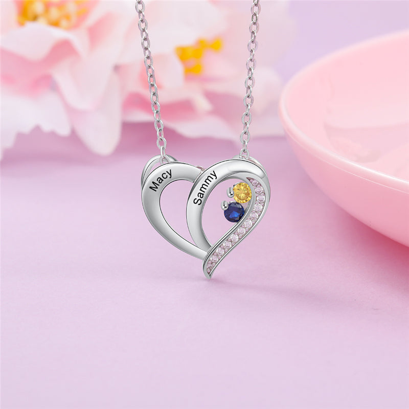 ThinkEngraved engraved necklace Custom 2 Stone Mother's Necklace 2 Engraved Names Sterling Silver