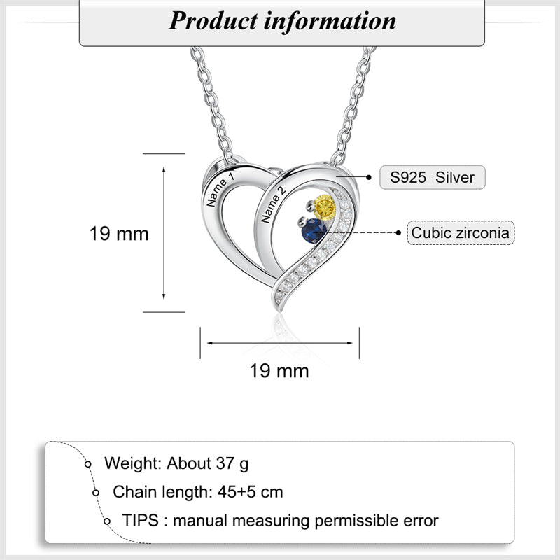 ThinkEngraved engraved necklace Custom 2 Stone Mother's Necklace 2 Engraved Names Sterling Silver