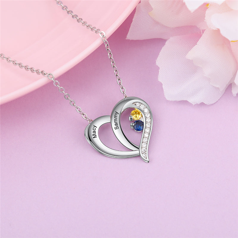 ThinkEngraved engraved necklace Custom 2 Stone Mother's Necklace 2 Engraved Names Sterling Silver