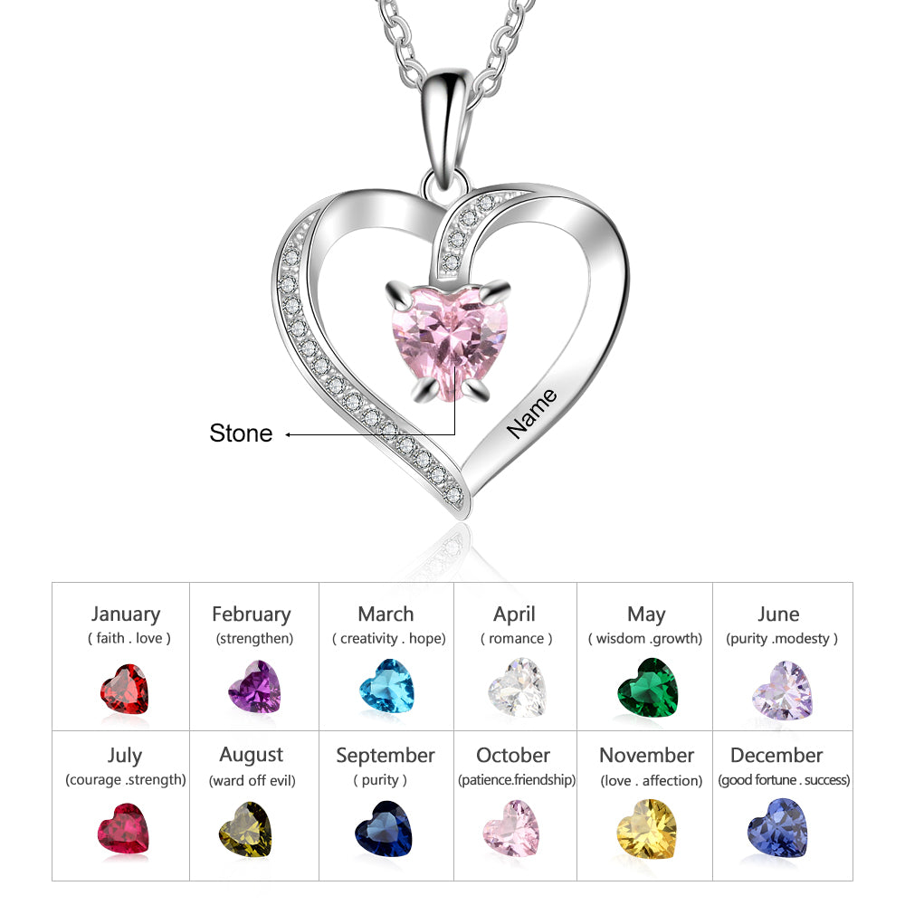 ThinkEngraved engraved necklace Custom Heart Cut Stone and Engraved Name Heart Pendant Necklace