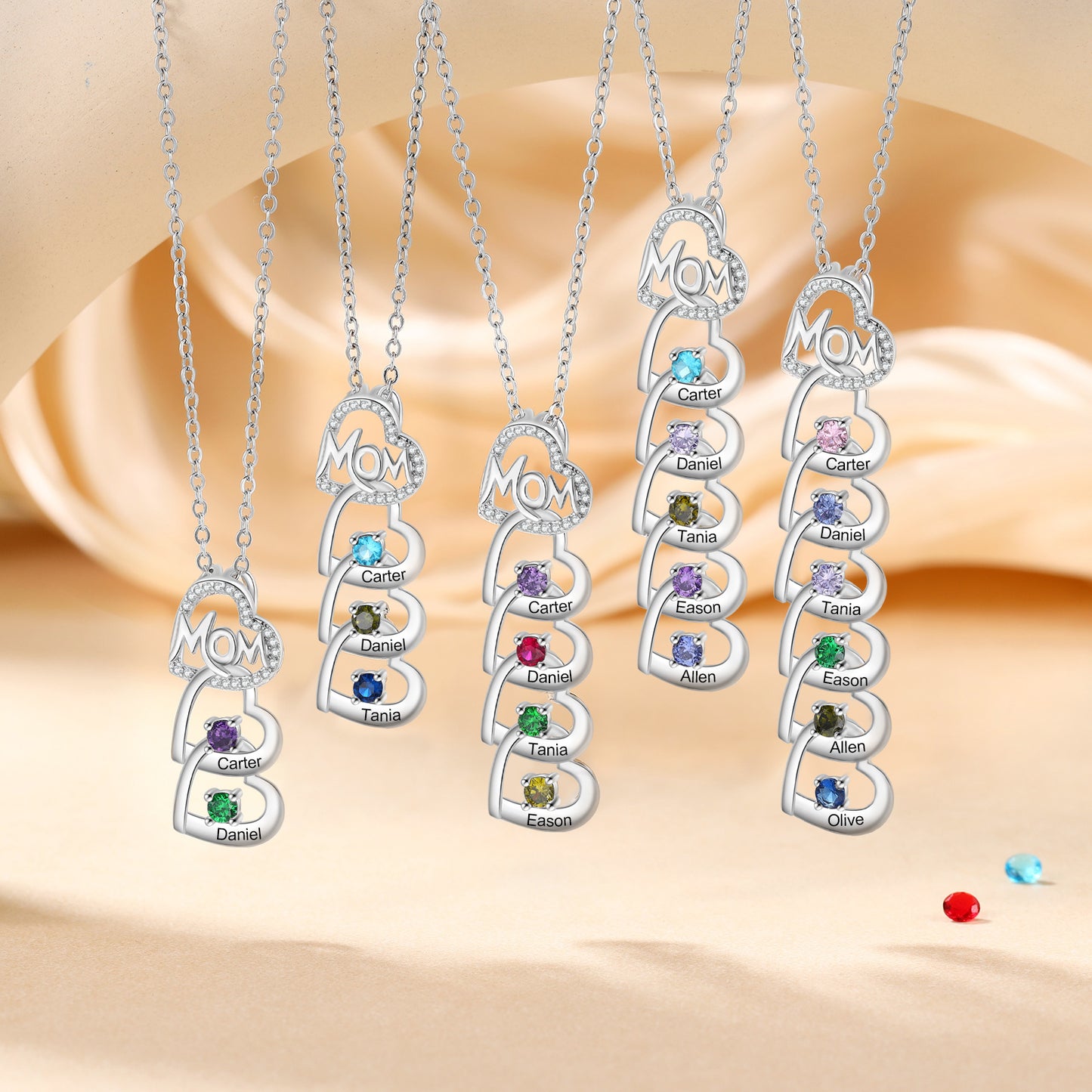 ThinkEngraved engraved necklace Engraved 2 Birthstone Mom's Heart Necklace: Name Necklace