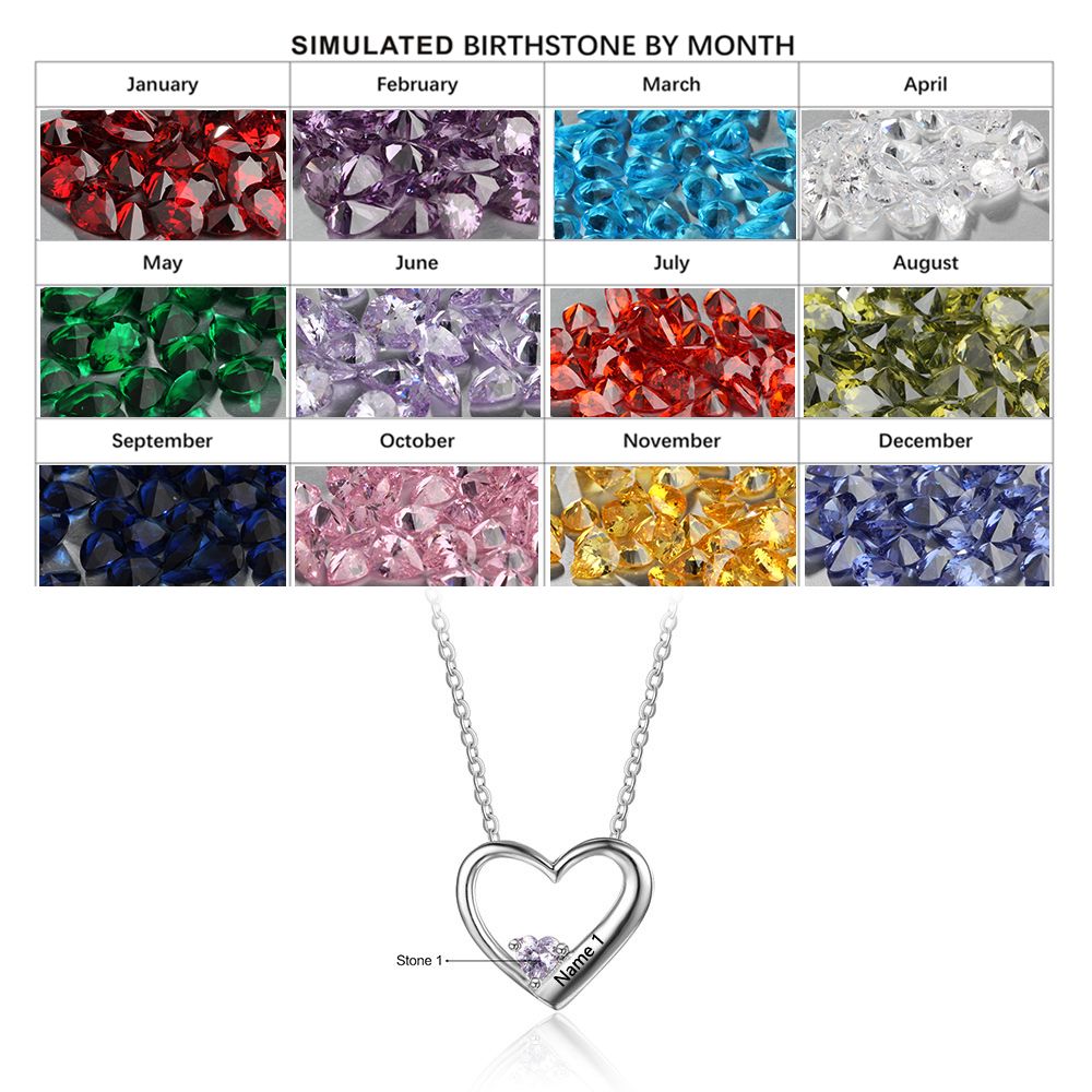 ThinkEngraved engraved necklace Personalized 1 Birthstone Mother's Ring Name True Heart 2 Names