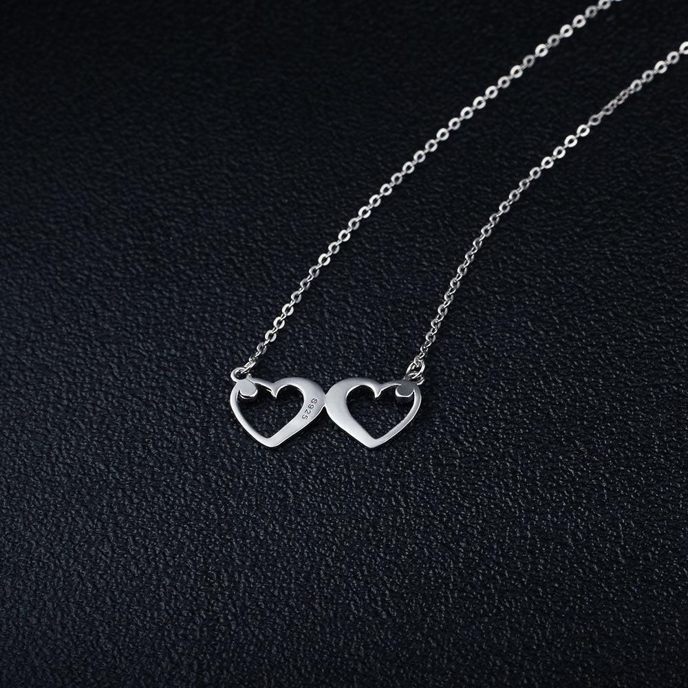 ThinkEngraved engraved necklace Personalized 2 Birthstone Mother's Necklace Double Heart 2 Engraved Names
