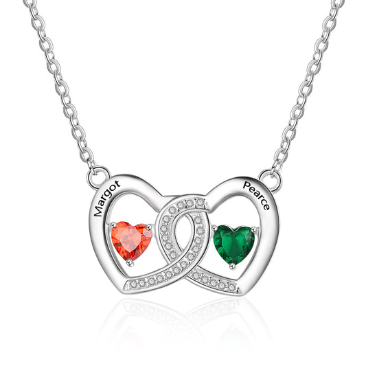 ThinkEngraved engraved necklace Personalized 2 Birthstone Mother's Ring Locker Hearts 2 Engraved Names