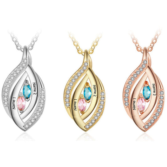 ThinkEngraved engraved necklace Personalized 2 Stone mother's Necklace In Mother's Eye 2 Engraved Names