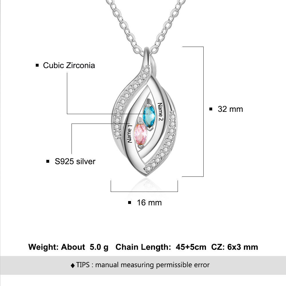 ThinkEngraved engraved necklace Personalized 2 Stone mother's Necklace In Mother's Eye 2 Engraved Names