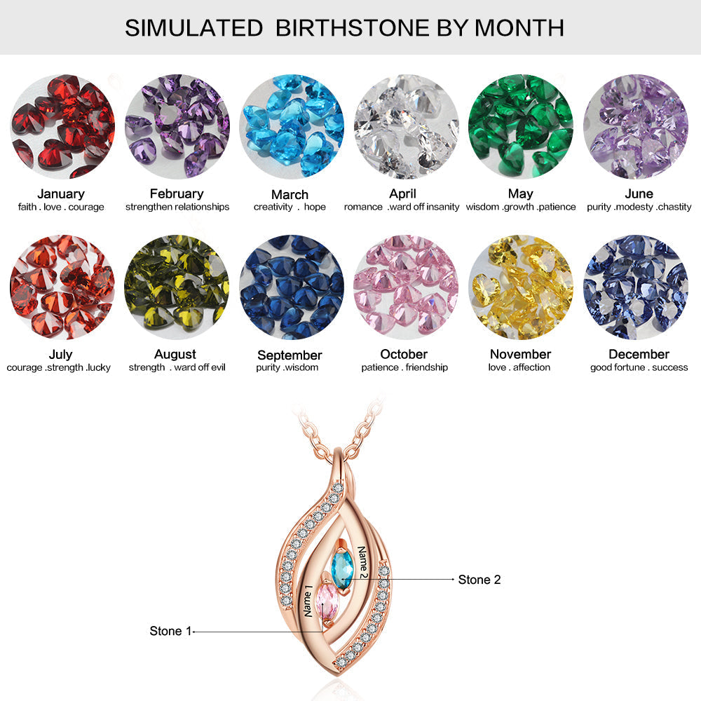 ThinkEngraved engraved necklace Personalized 2 Stone mother's Necklace In Mother's Eye 2 Engraved Names