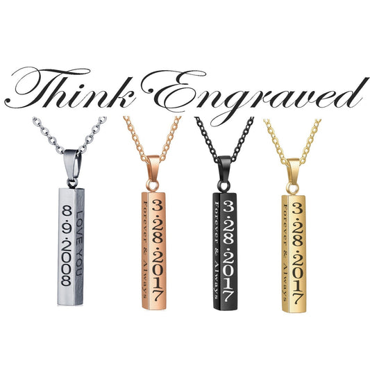 ThinkEngraved engraved necklace Personalized 4 Sided Bar Necklace - Engraved on 4 Sides - 4 Colors Available