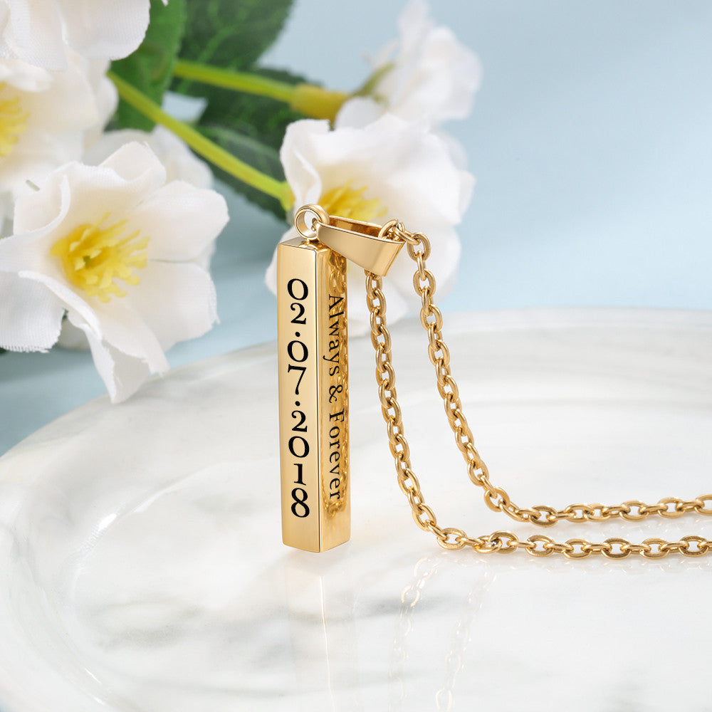 ThinkEngraved engraved necklace Personalized 4 Sided Bar Necklace - Engraved on 4 Sides - 4 Colors Available