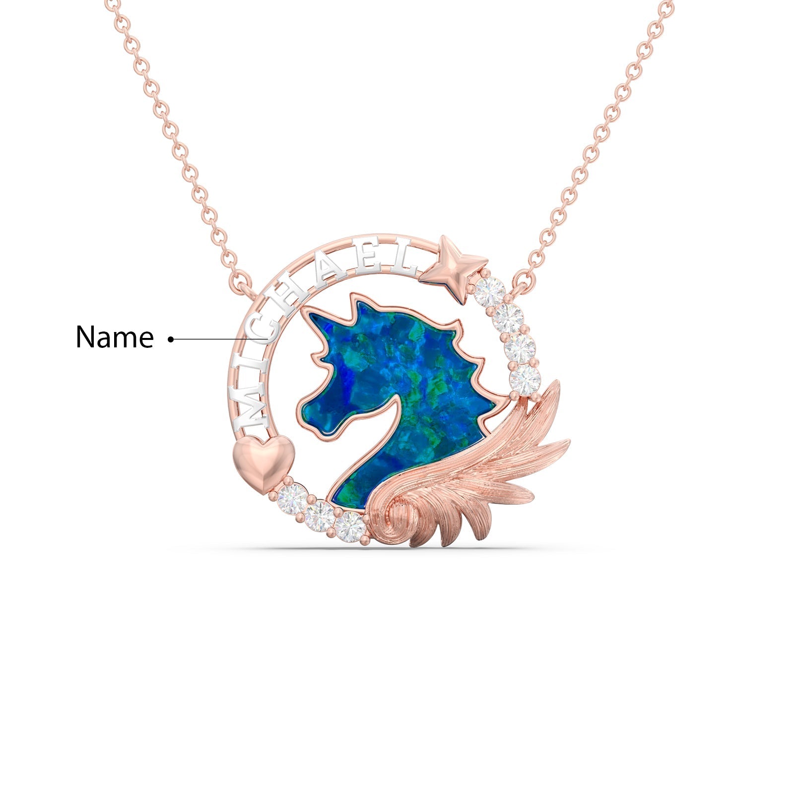 ThinkEngraved engraved necklace Personalized Blue opal Unicorn Gold Necklace With 3d Name Cut Out