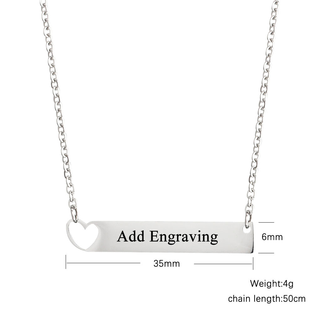 ThinkEngraved engraved necklace Personalized Engraved Bar Name Necklace - Heart Cut Out