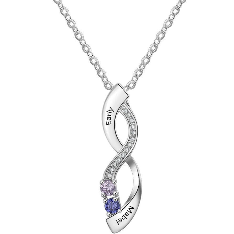 ThinkEngraved engraved necklace Personalized Mother Necklace Elongated Infinity Pendant 2 Names