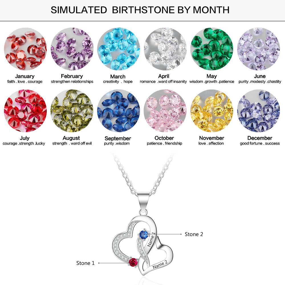 ThinkEngraved engraved necklace Personalized Mother's Necklace 2 Birthstones 2 Names Tangled Hearts Stainless Steel