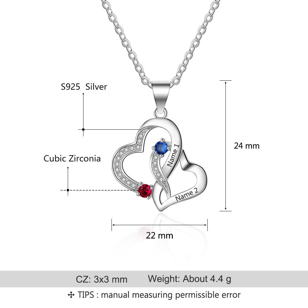 ThinkEngraved engraved necklace Personalized Mother's Necklace 2 Birthstones 2 Names Tangled Hearts Stainless Steel