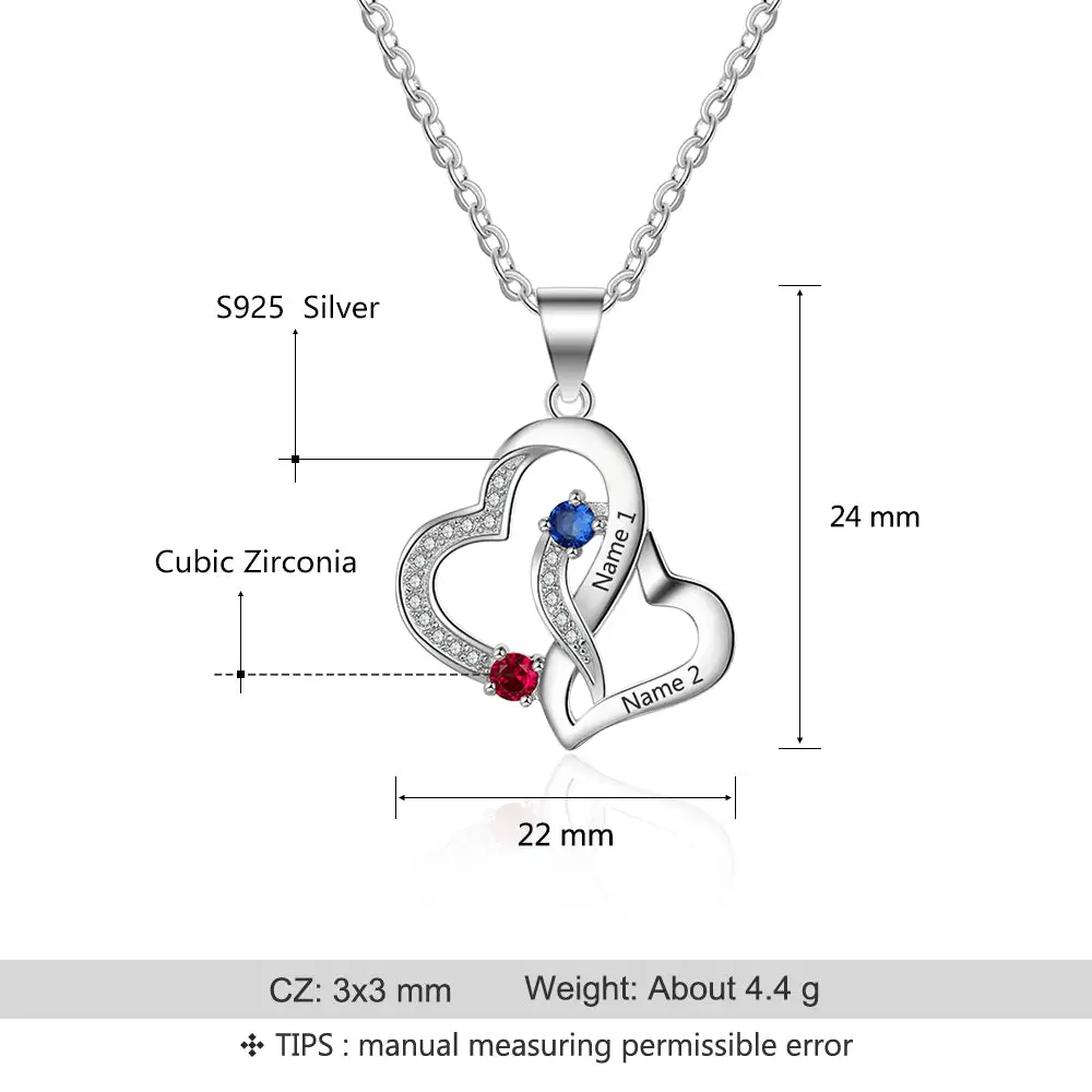 ThinkEngraved engraved necklace Personalized Mother's Necklace 2 Birthstones Entangled Hearts 2 Names