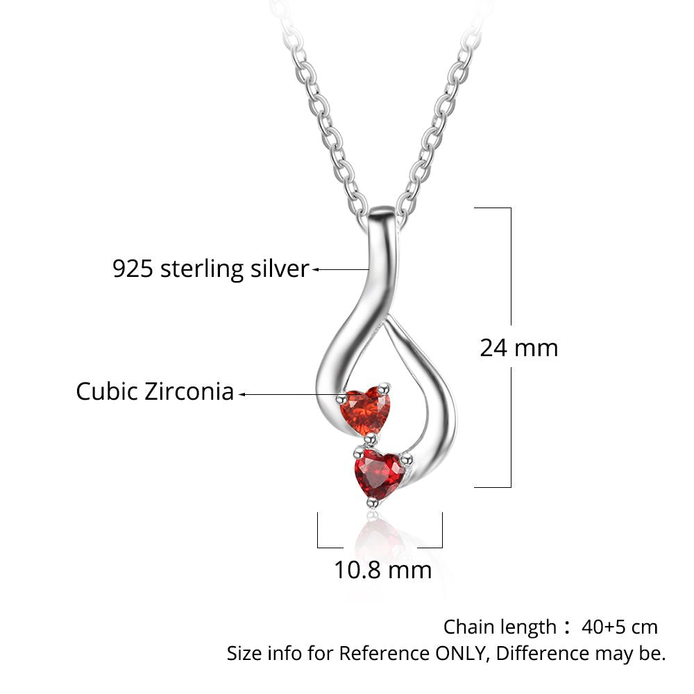ThinkEngraved engraved necklace Personalized Mother's Pendant Necklace 2 Heart Birthstones 2 Names Hanging Hearts