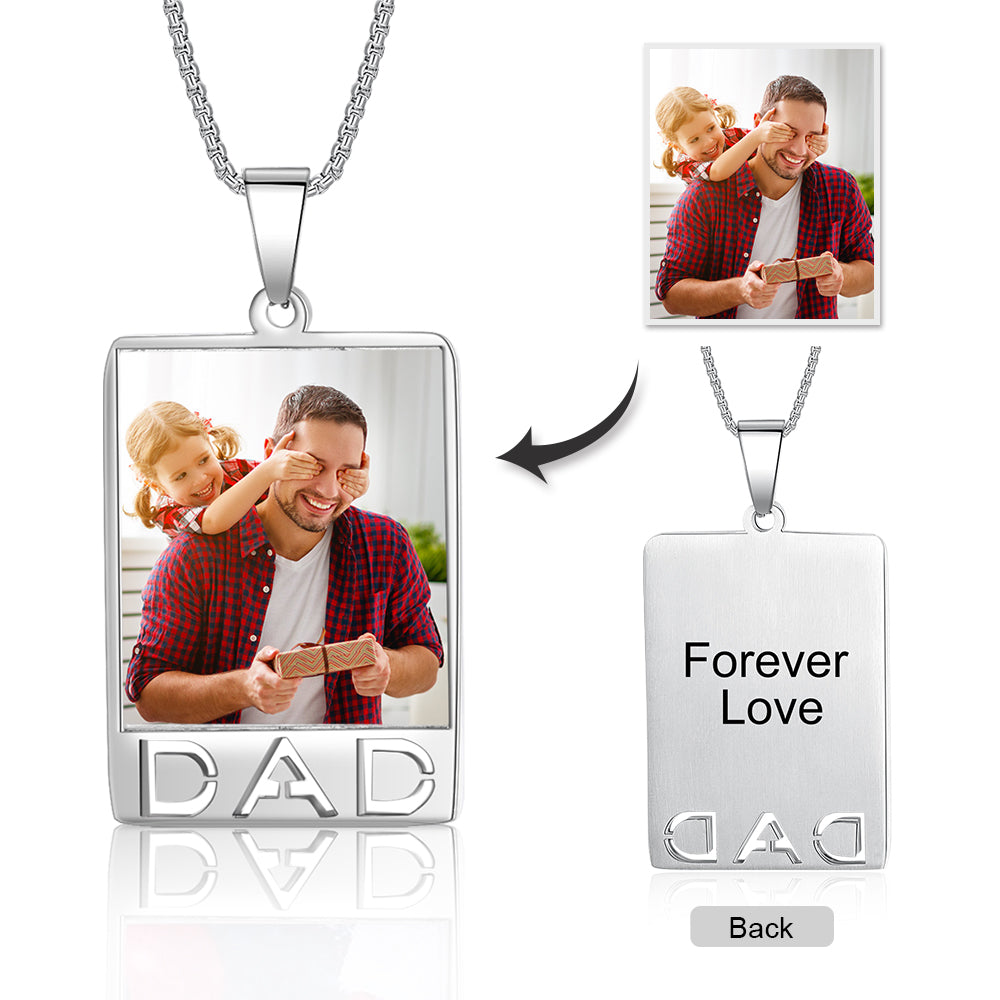 ThinkEngraved engraved necklace Personalized Photo Necklace For Dad With Engraving Father's Day Gift