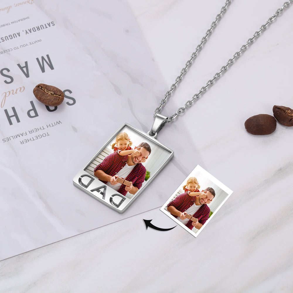 ThinkEngraved engraved necklace Personalized Photo Necklace For Dad With Engraving Father's Day Gift
