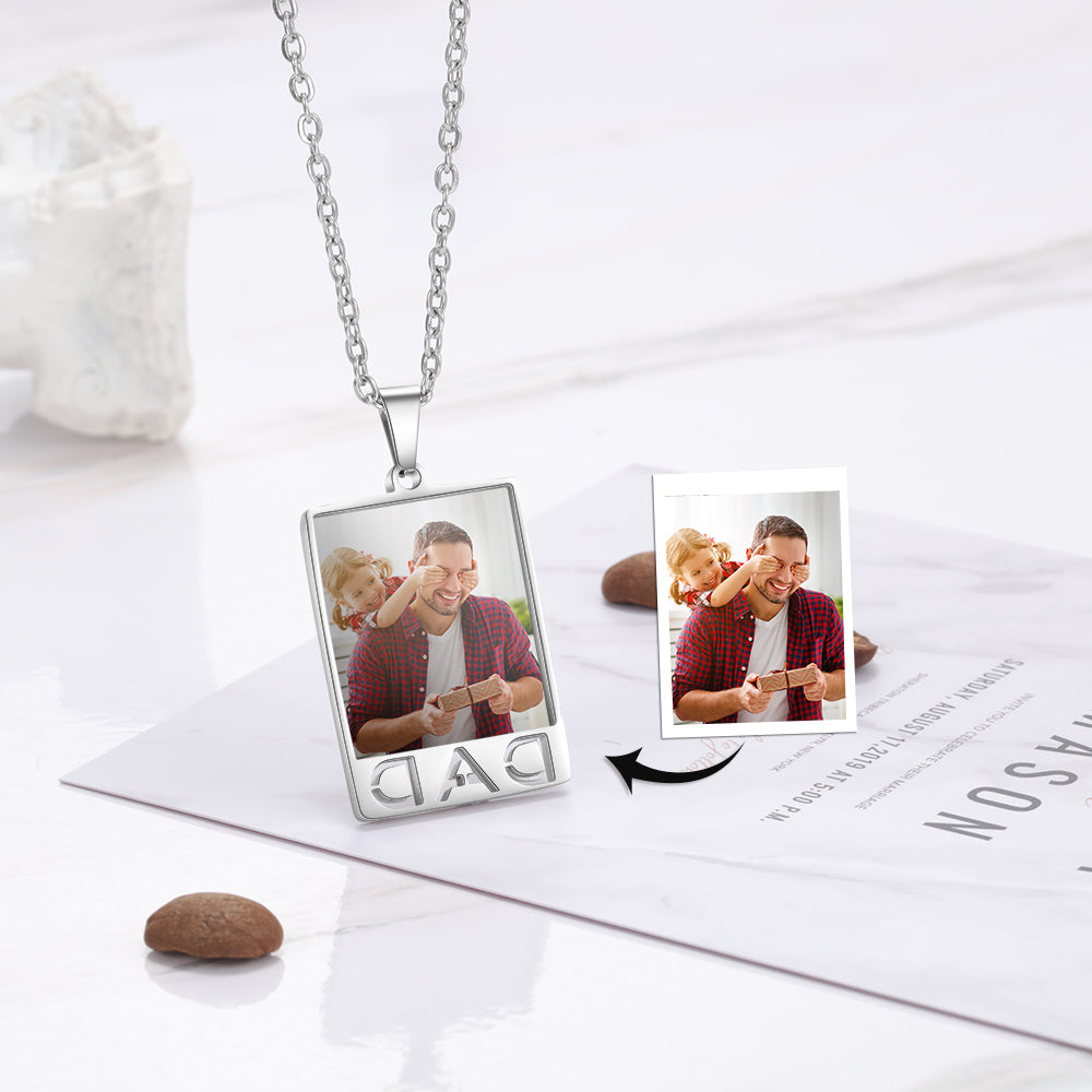 ThinkEngraved engraved necklace Personalized Photo Necklace For Dad With Engraving Father's Day Gift