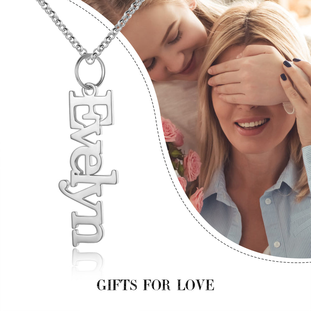 ThinkEngraved engraved necklace Personalized Sterling Silver Name Necklace - Vertical Dangle - Great Couples Gift