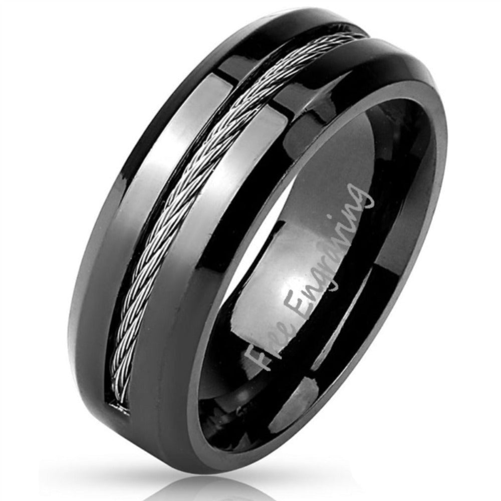 ThinkEngraved Engraved Ring 9 Personalized Engraved Wire Cable Wedding Ring For Men - Handwriting Ring