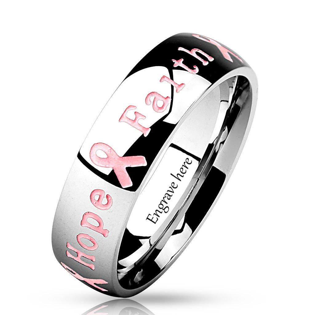 ThinkEngraved Engraved Ring Personalized Breast Cancer Awareness Ring - Faith Hope Strength Ring