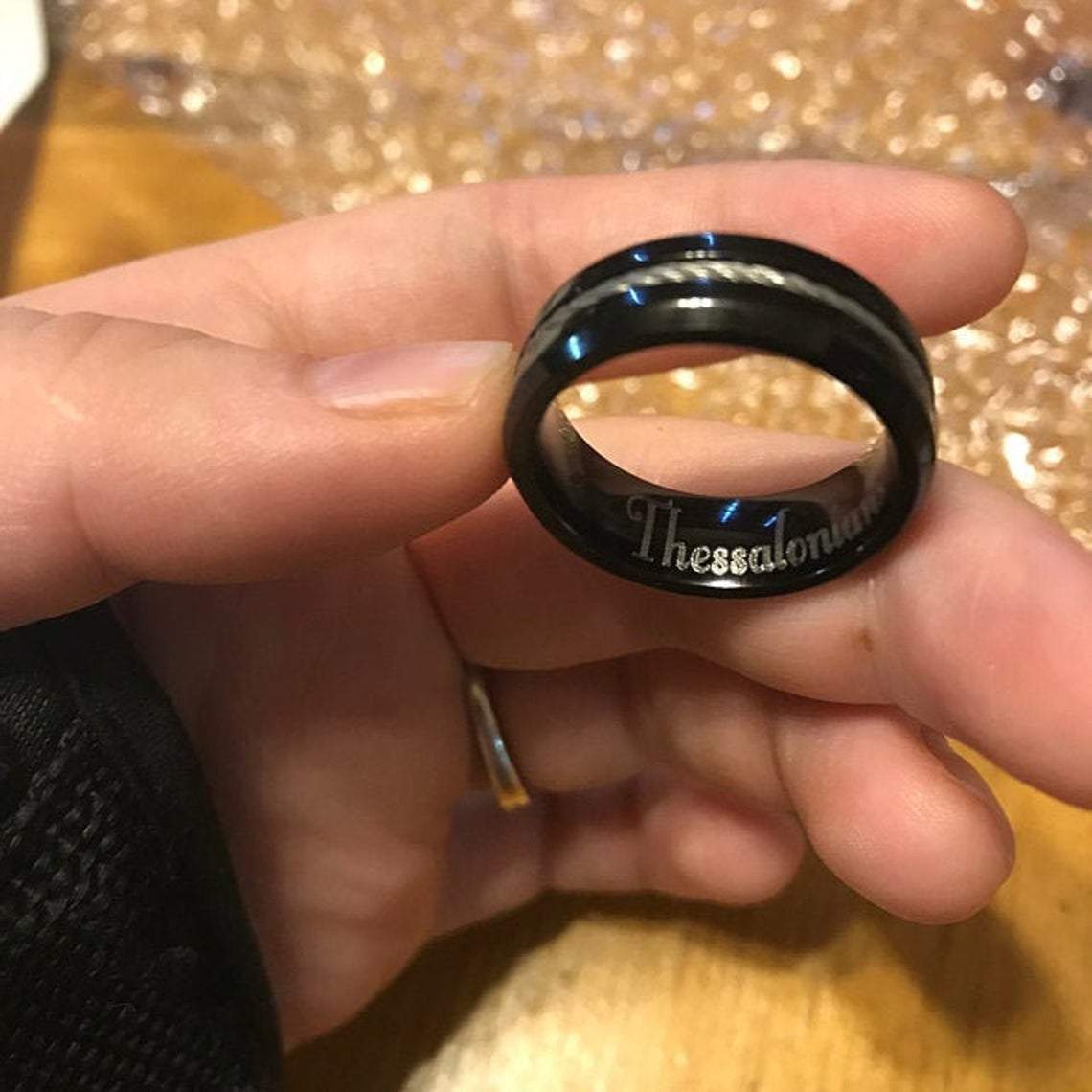 ThinkEngraved Engraved Ring Personalized Engraved Wire Cable Promise Ring For Men - Handwriting Ring