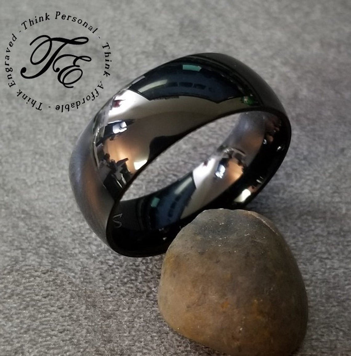 ThinkEngraved Engraved Ring Personalized Men's Black Promise Ring - Engraved Men's Ring Handwriting Ring