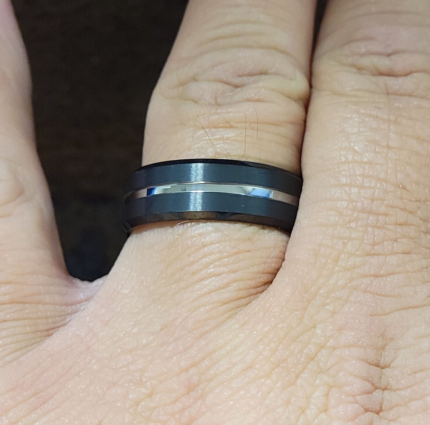 ThinkEngraved Engraved Ring Personalized Men's Black Silver Line Tungsten Promise Ring - Handwriting Ring