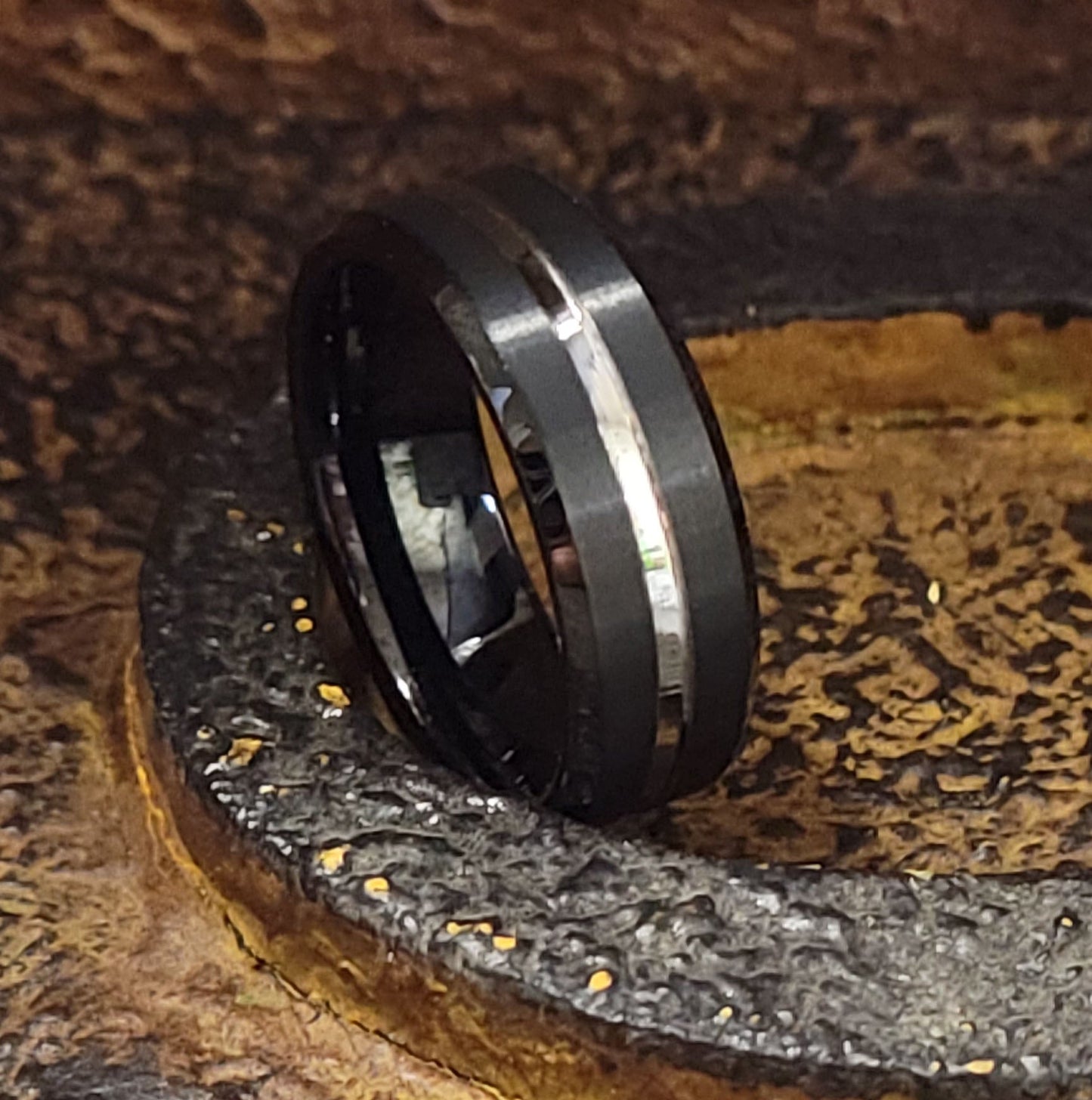 ThinkEngraved Engraved Ring Personalized Men's Black Silver Line Tungsten Promise Ring - Handwriting Ring