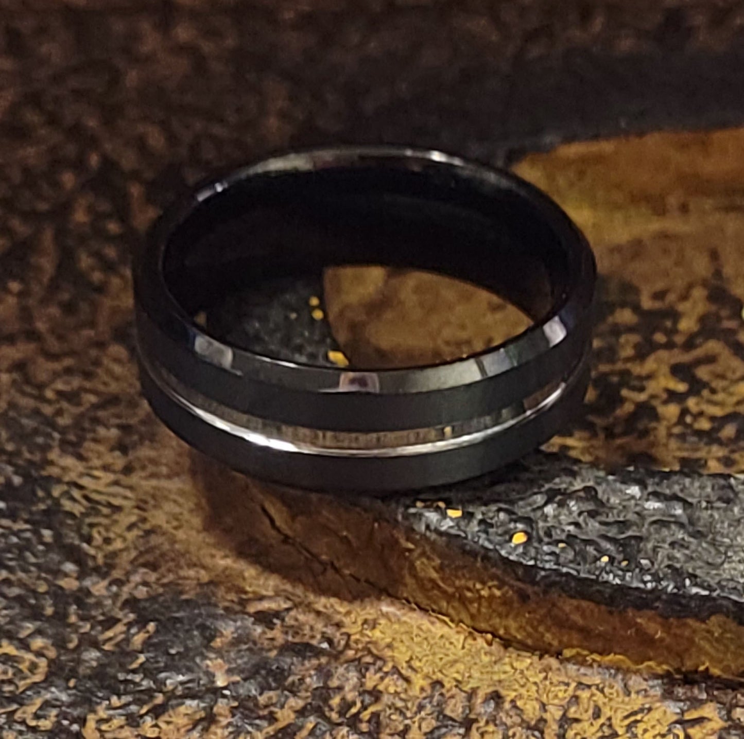 ThinkEngraved Engraved Ring Personalized Men's Black Silver Line Tungsten Promise Ring - Handwriting Ring