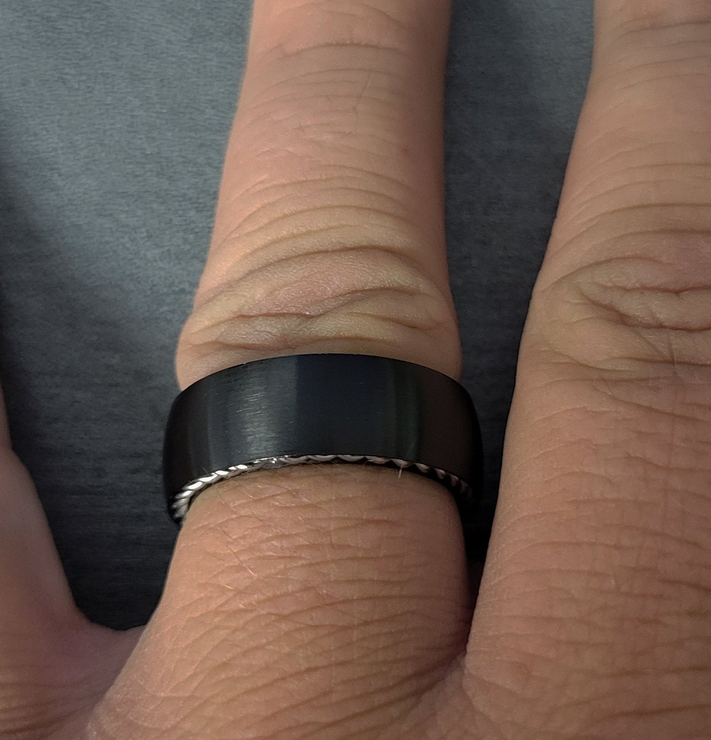 ThinkEngraved Engraved Ring Personalized Men's Promise Ring - Side Wire Cable Inlay Stainless Steel