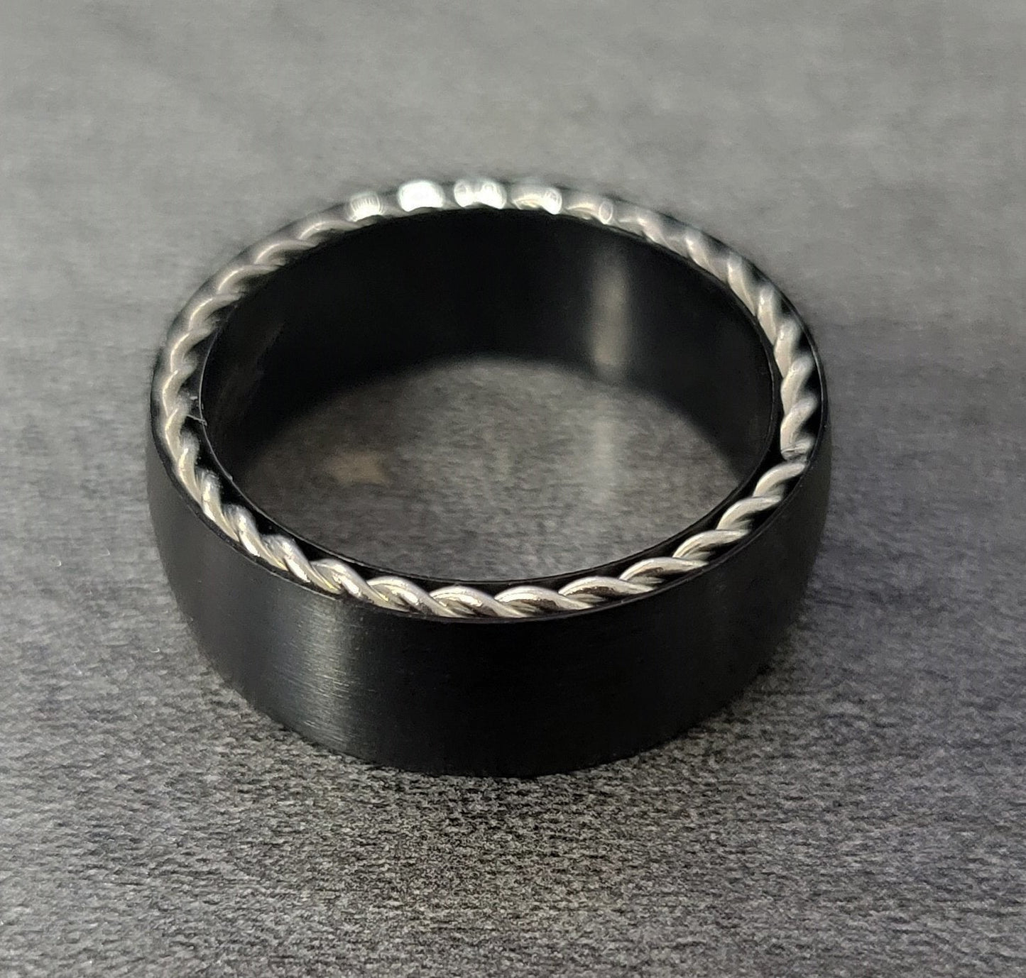 ThinkEngraved Engraved Ring Personalized Men's Promise Ring - Side Wire Cable Inlay Stainless Steel