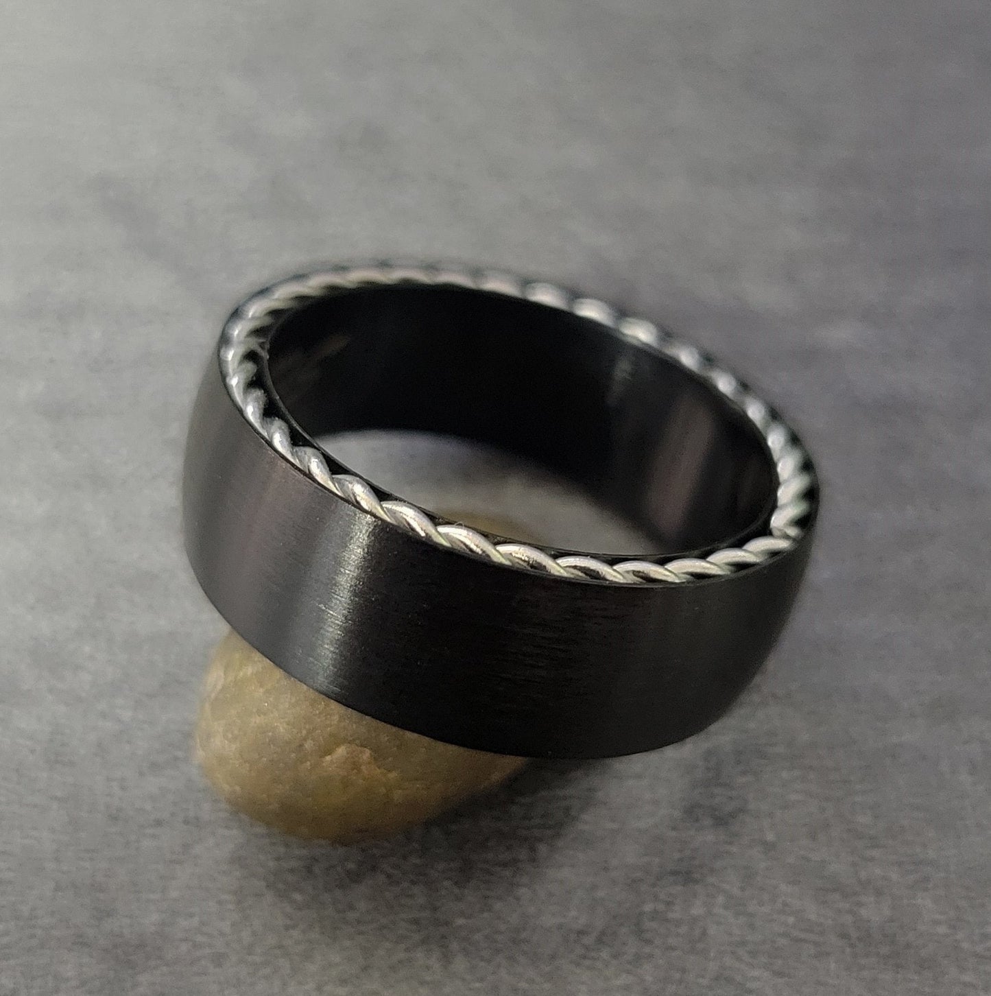 ThinkEngraved Engraved Ring Personalized Men's Promise Ring - Side Wire Cable Inlay Stainless Steel