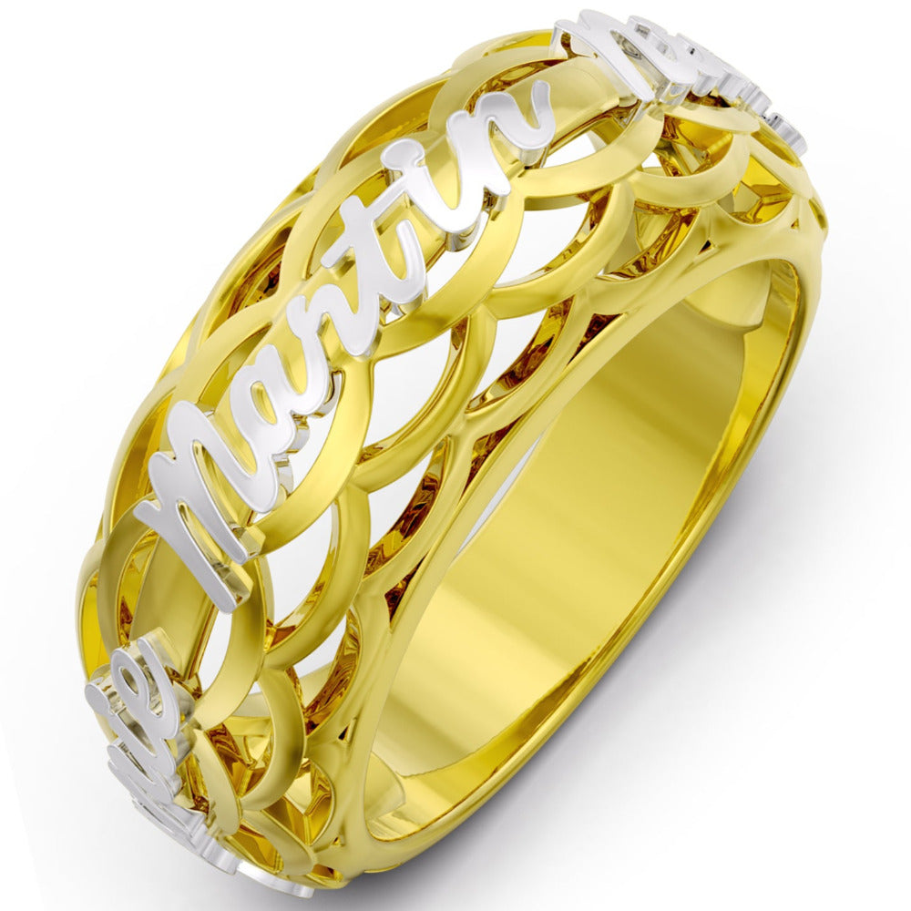 ThinkEngraved Father's Ring 4 / 14k gold and sterling silver Personalized Father's Dad Ring 2 Cut-Out Kids Name