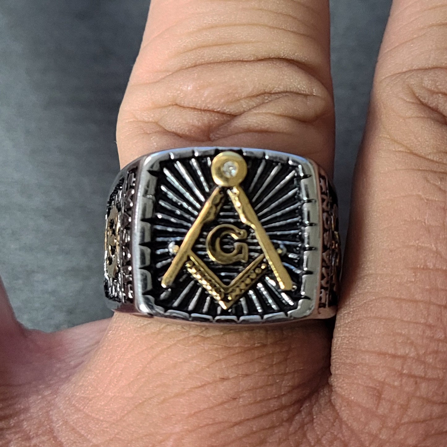 ThinkEngraved Mason Ring Personalized Ornate Free Mason Compass Ring Engraved Masonic Ring