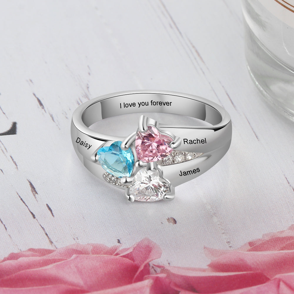 ThinkEngraved Mother's Ring 3 Birthstone Mother's Ring Three Loves 3 Engraved Names