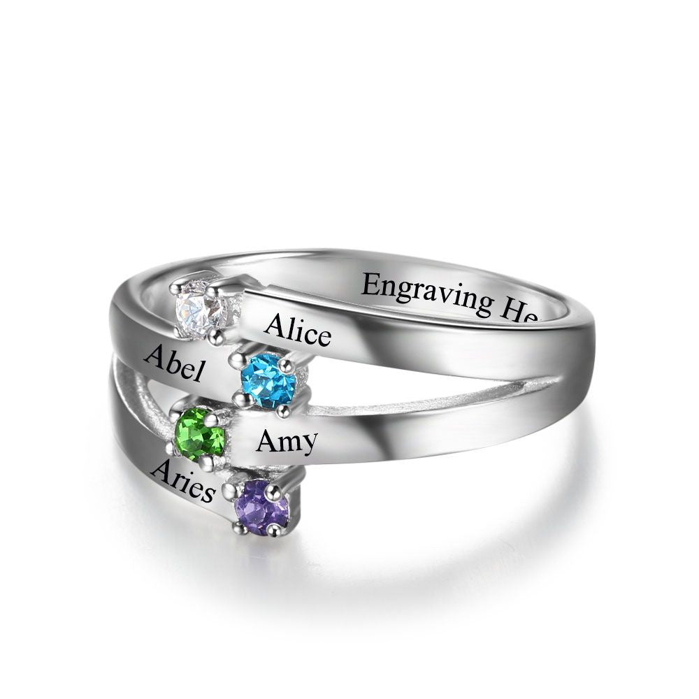 JO Mother's Ring 4 Birthstone Mother's Ring 4 Split Ribbon Band 4 Names
