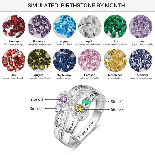 ThinkEngraved Mother's Ring 4 Birthstone Mother's Ring Vintage Antique Style 4 Engraved Names