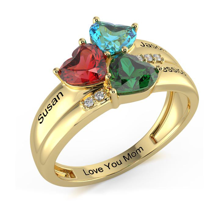 ThinkEngraved Mother's Ring 5 / 14k gold over sterling silver 3 BirthStone Rose Gold Mother's Ring Three Loves 3 Names