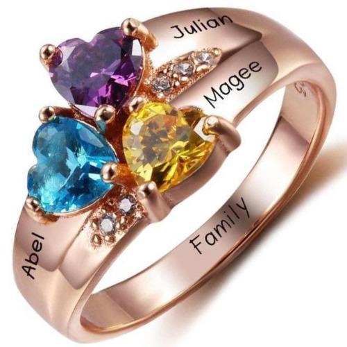 Mothers ring 3 stones rose deals gold