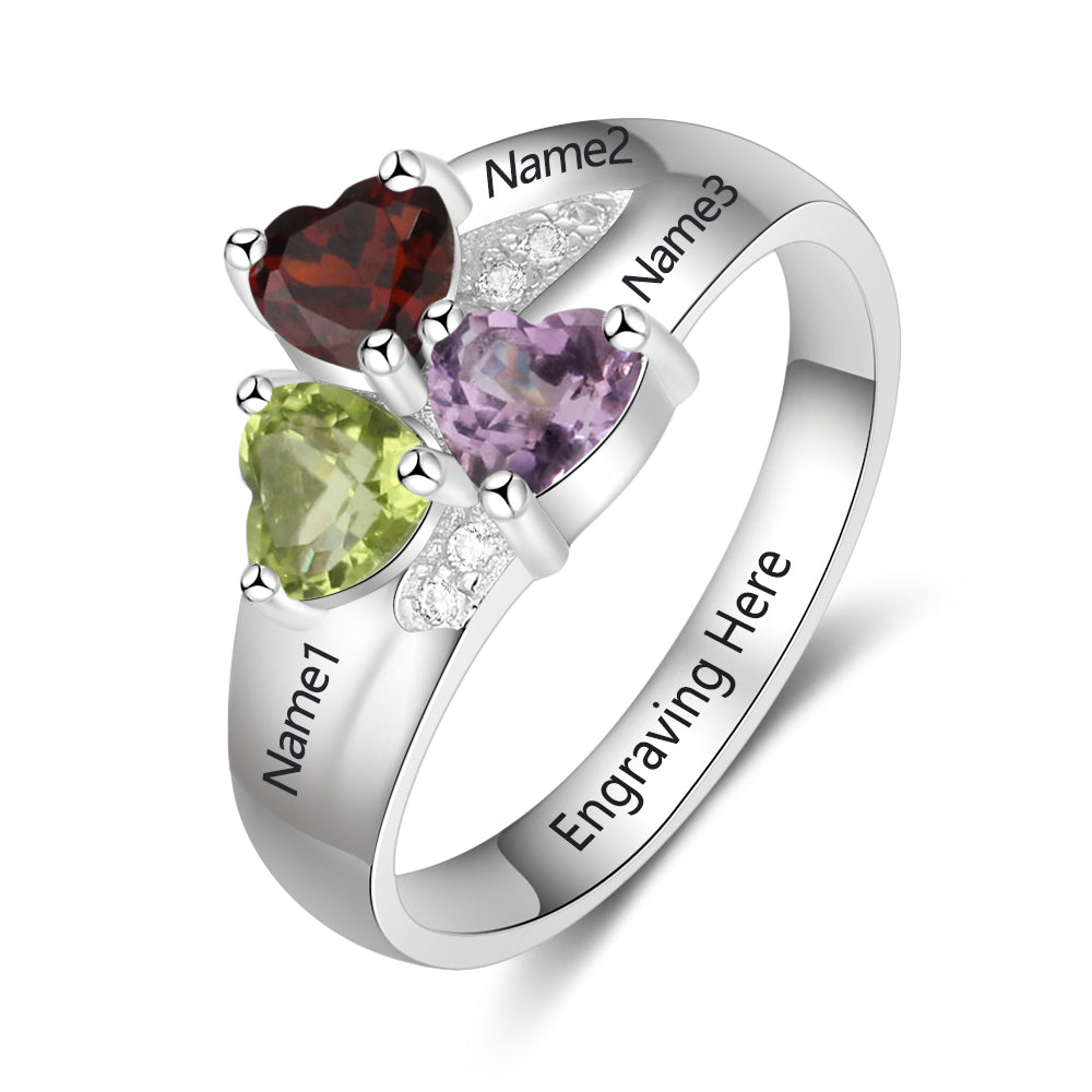 ThinkEngraved Mother's Ring 5 / .925 sterling silver 3 BirthStone Rose Gold Mother's Ring Three Loves 3 Names