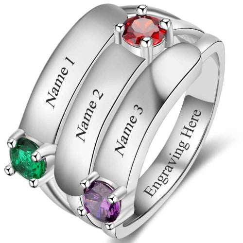 ThinkEngraved Mother's Ring 6 3 Birthstone Stacked Band Mother's Ring 3 Names